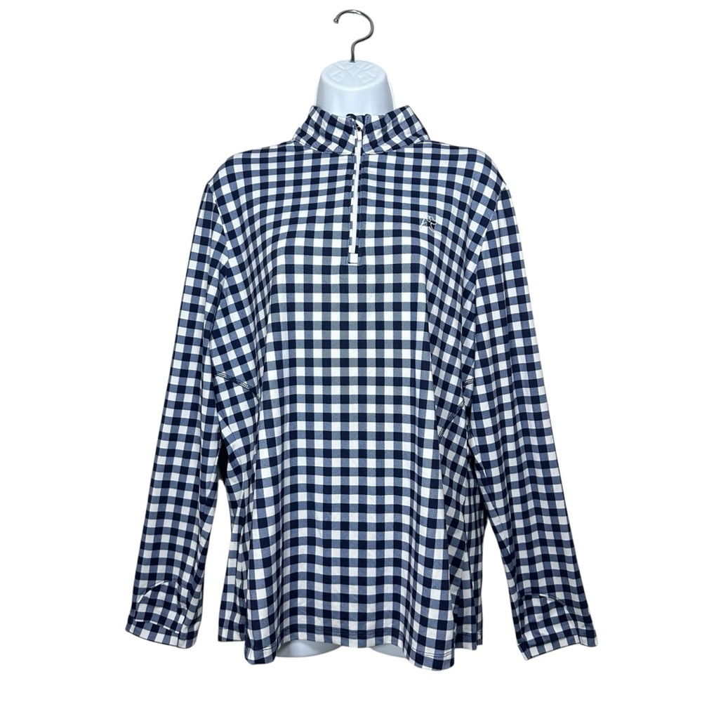 Rhoback Navy and White Gingham Half-Zip Pullover